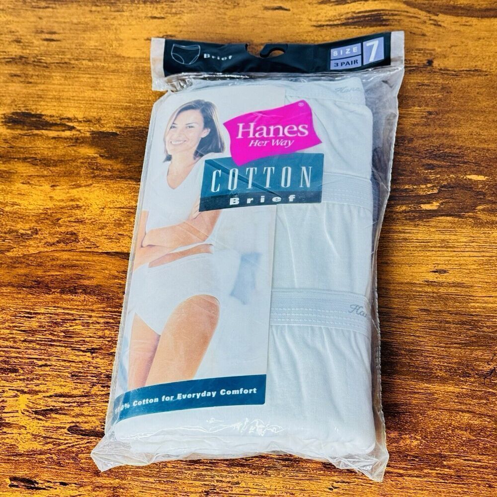Vintage NOS 1999 Hanes Sz 7 Her Way Women's 100% Cotton Brief 3 Pair White